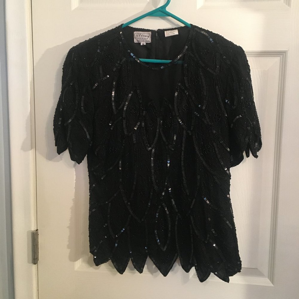 Vintage Stenay, black sequined/beaded evening top